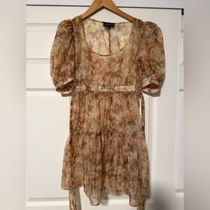 Danielle Bernstein Yellow Floral Sheer Puff Sleeve Mini Dress Coquette Fairy